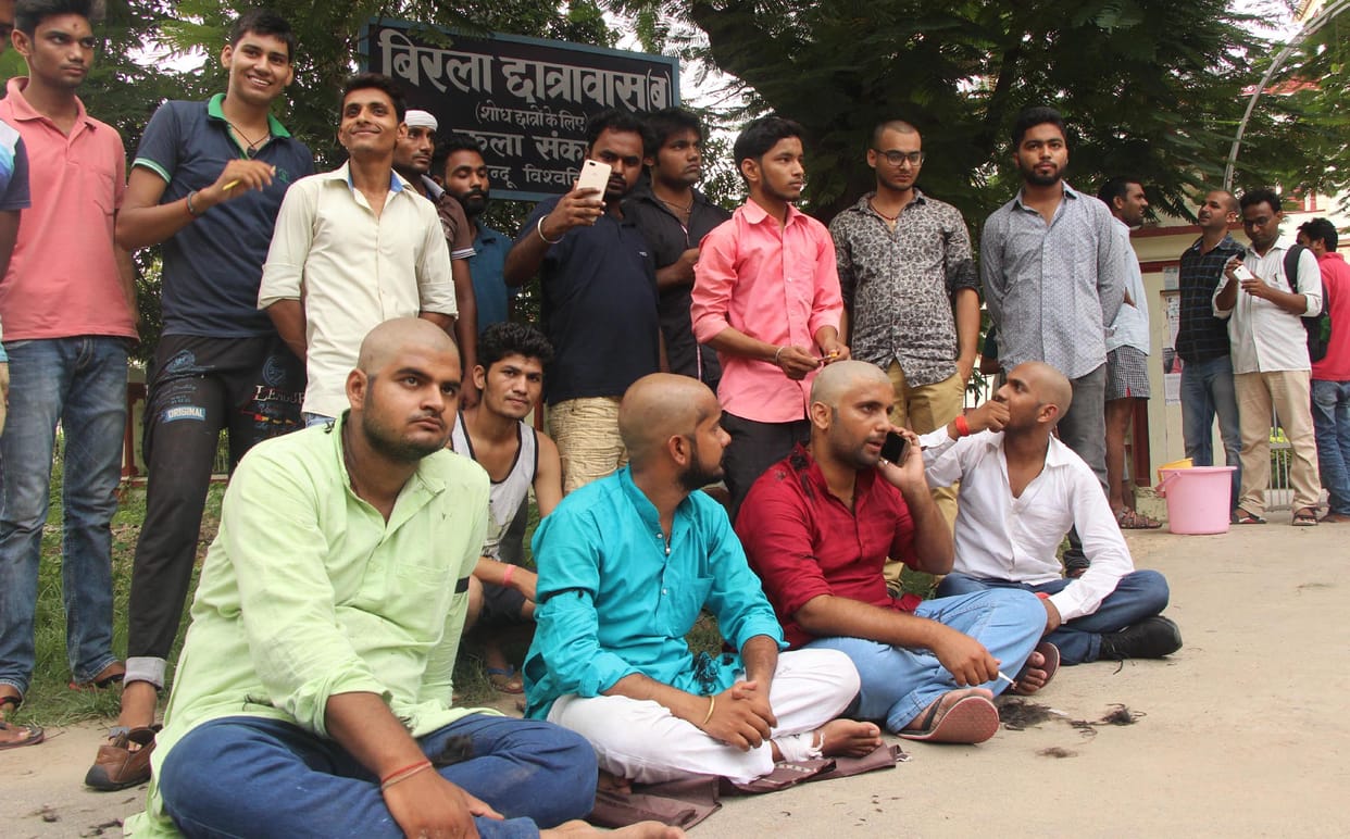 BHU protest tension remain some boys removed his hair against administration