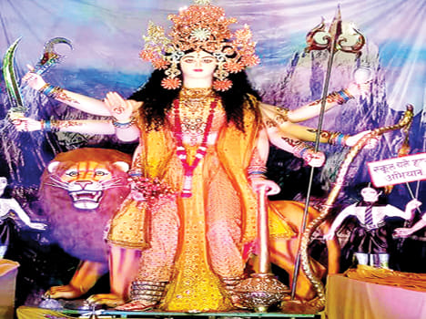 Devi Pandal giving message of cleanliness and education
