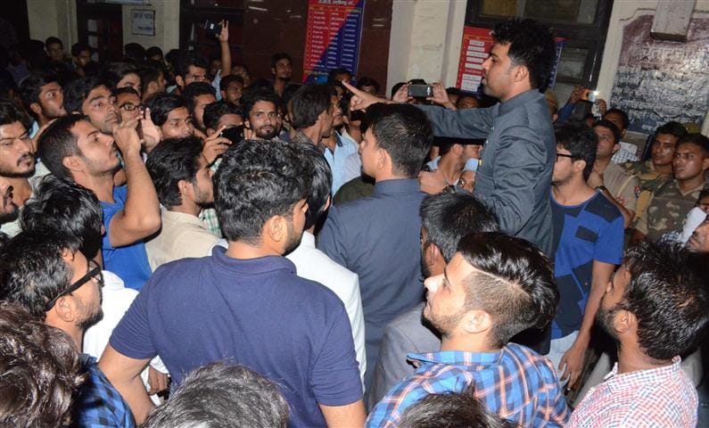 Hundreds of students at railway station