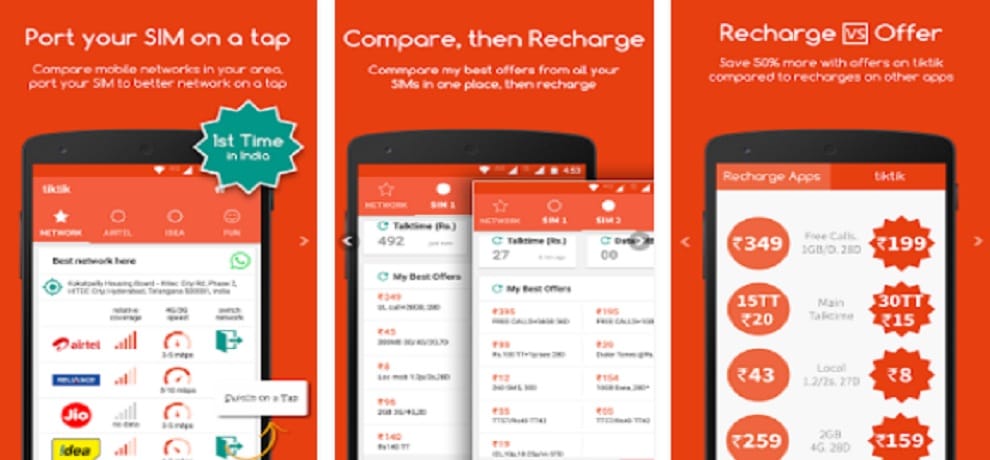 Know the best offers of all telecom companies at one app tiktik 