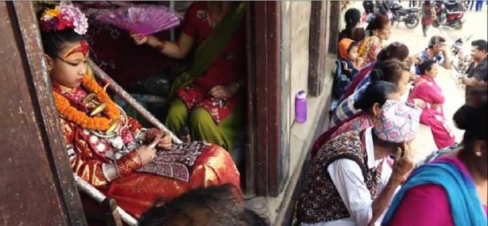 three year old girl anointed as living goddess in nepal