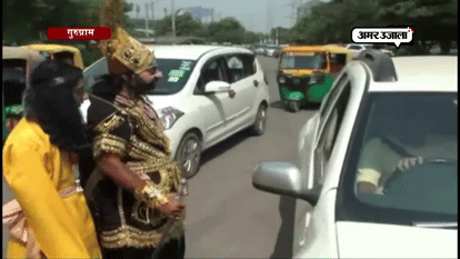 RAVANA, LAXMAN, YAMTAAJ TEACH ROAD SAFETY LESSONS TO COMMUTERS GURUGRAM HARYANA