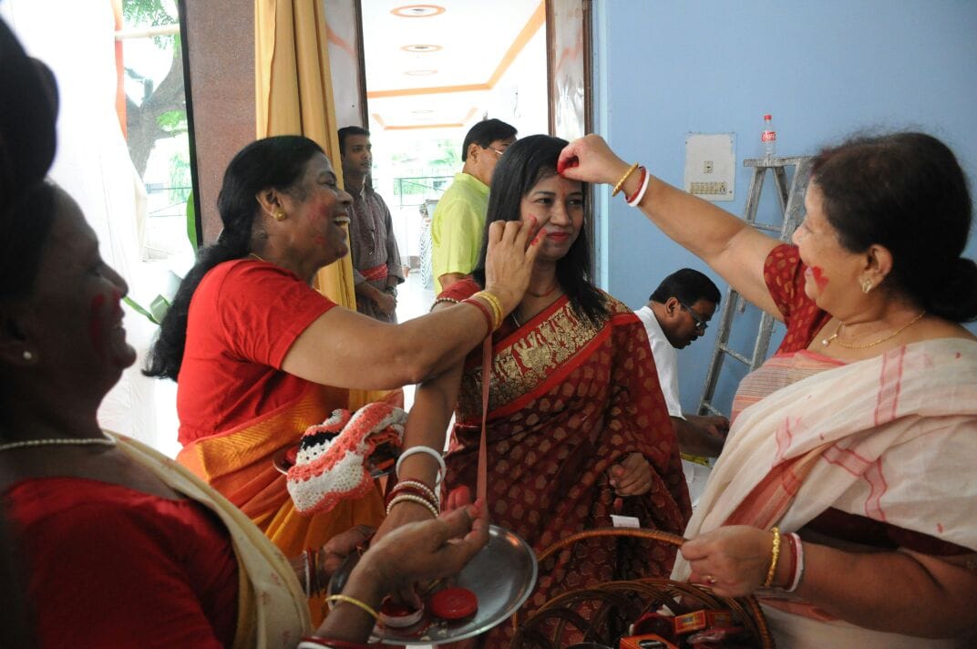 Emersion of stature of durga in Lucknow.