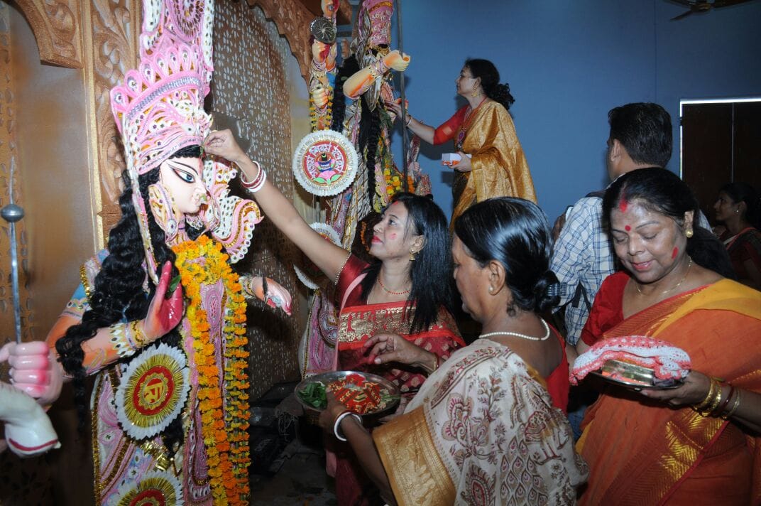 Emersion of stature of durga in Lucknow.