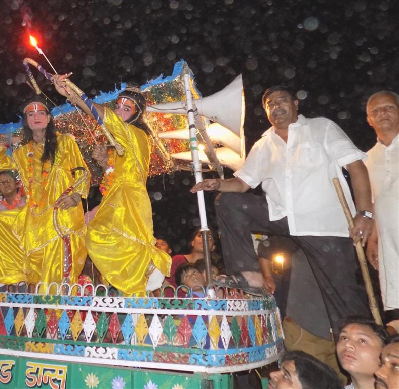 he effigy of Ravana burnt with smoke and fire after leaving the panoramic