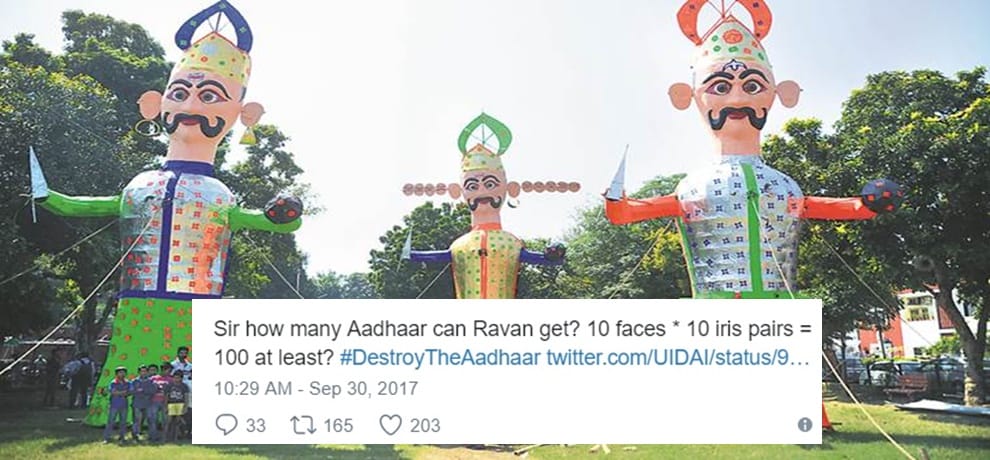 dussehra Aadhaar card for Raavan UIDAI gives reply
