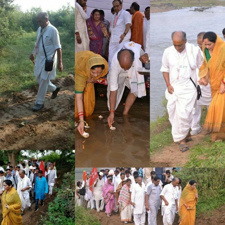 Congress leader Digvijay Singh started six month journey Narmada Parikrama with wife Amrita Rai