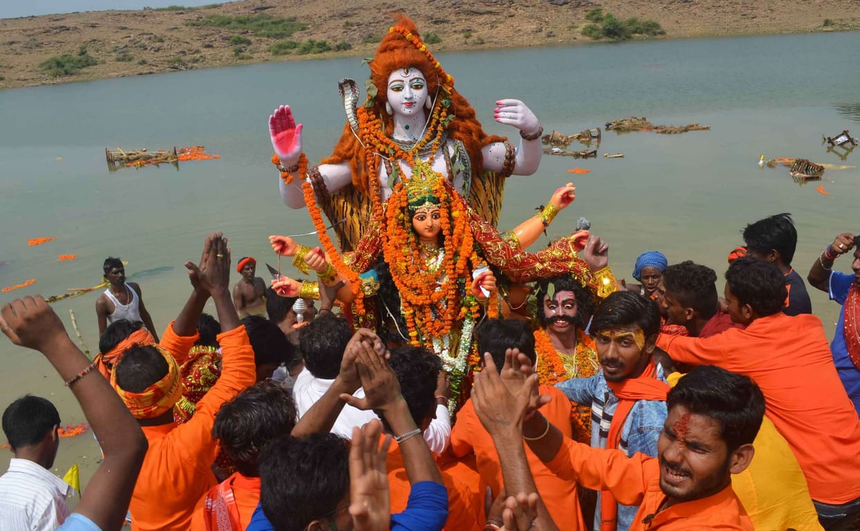 Durga statues are immersed
