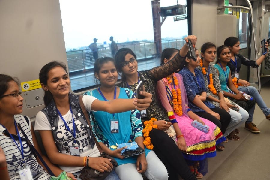 Toppers enjoy metro journey in Lucknow.