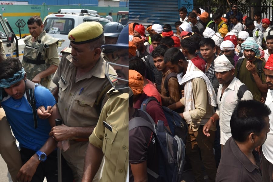 Police aarkshi bharti applicants protest in Lucknow.