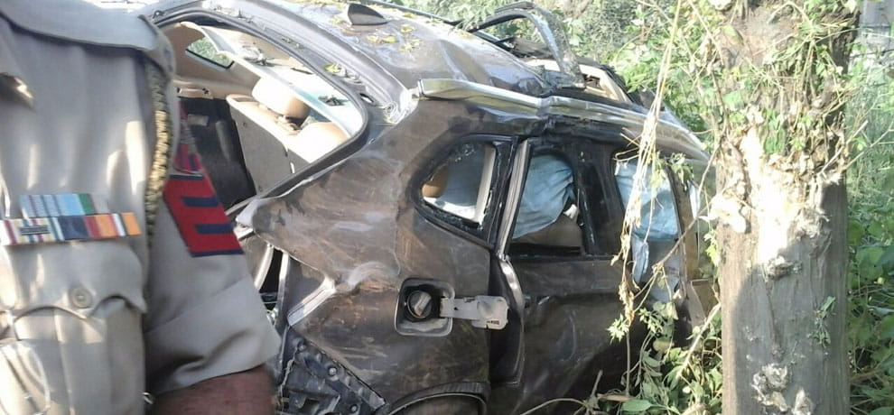An Army Major died and other three officials injured when a BMW vehicle collided with tree