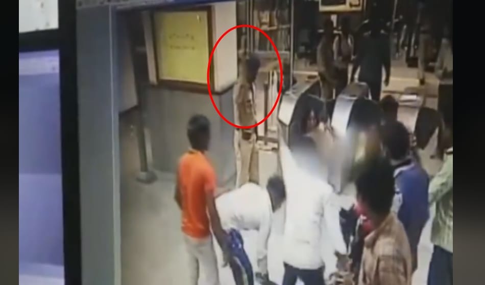 CISF officer fires in the air to disperse a group of people at Azadpur metro station