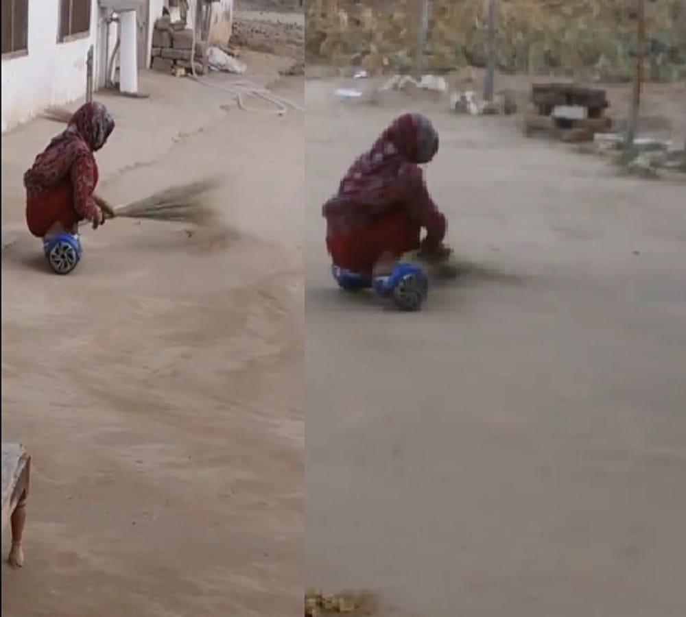 Pakistani woman sweeps floor on wheels video viral on internet 