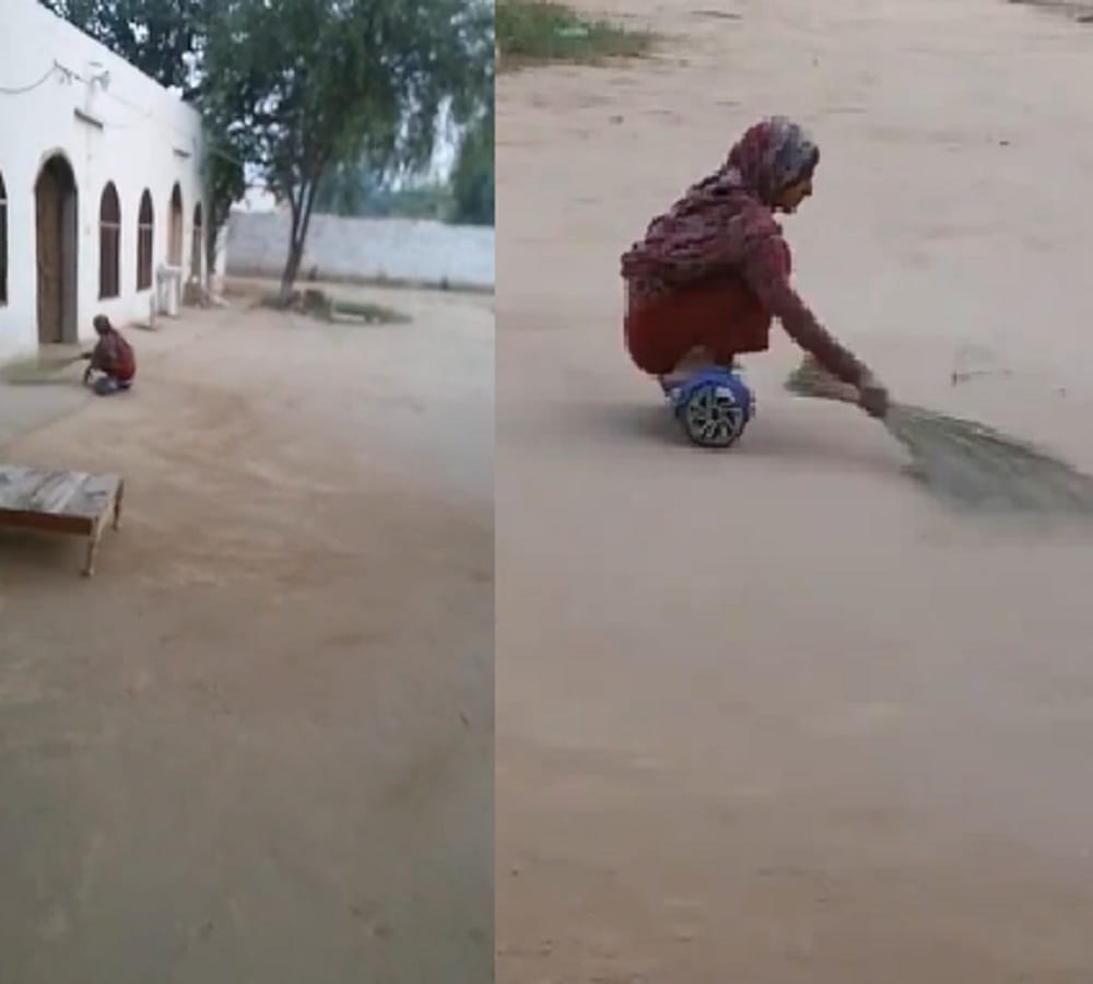 Pakistani woman sweeps floor on wheels video viral on internet 