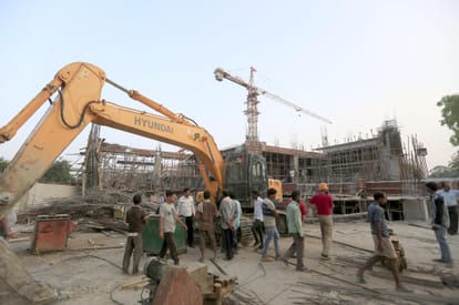 shuttering of a bus terminal collapses in Lucknow.