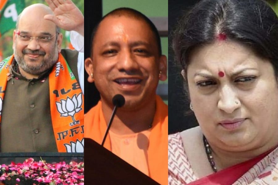 amit shah, smriti irani and yogi in amethi.