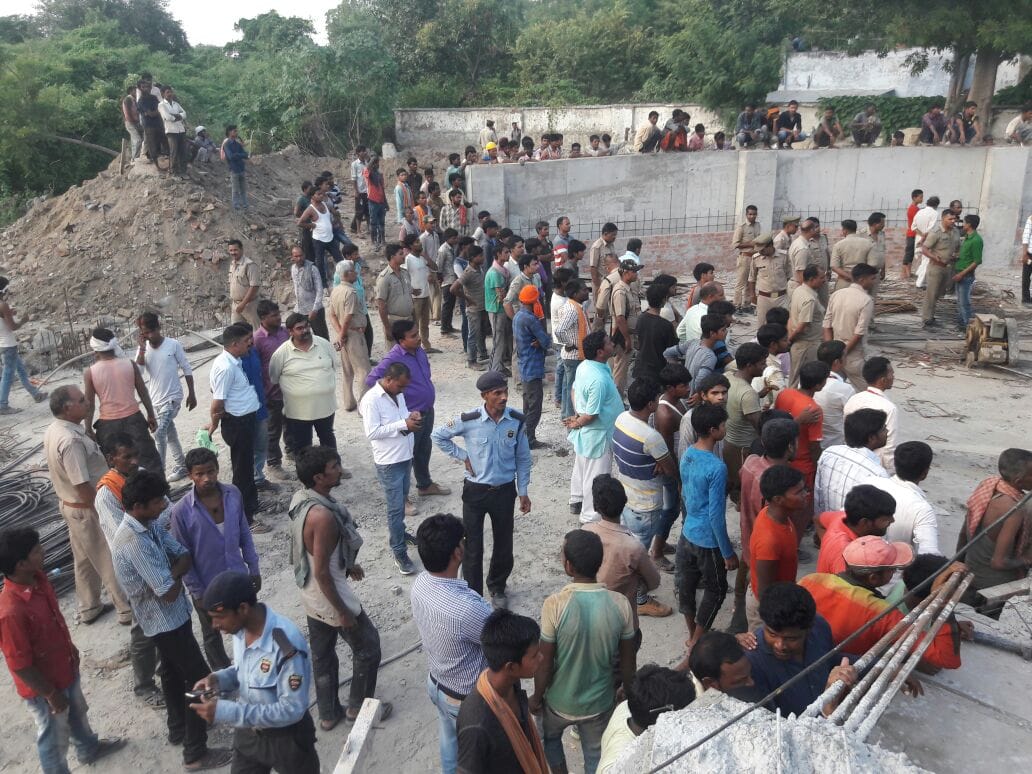 shuttering of a bus terminal collapses in Lucknow.
