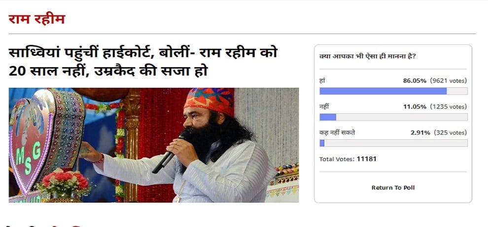 Amar Ujala Poll: Increase Ram Rahim’s punishment to life in prison