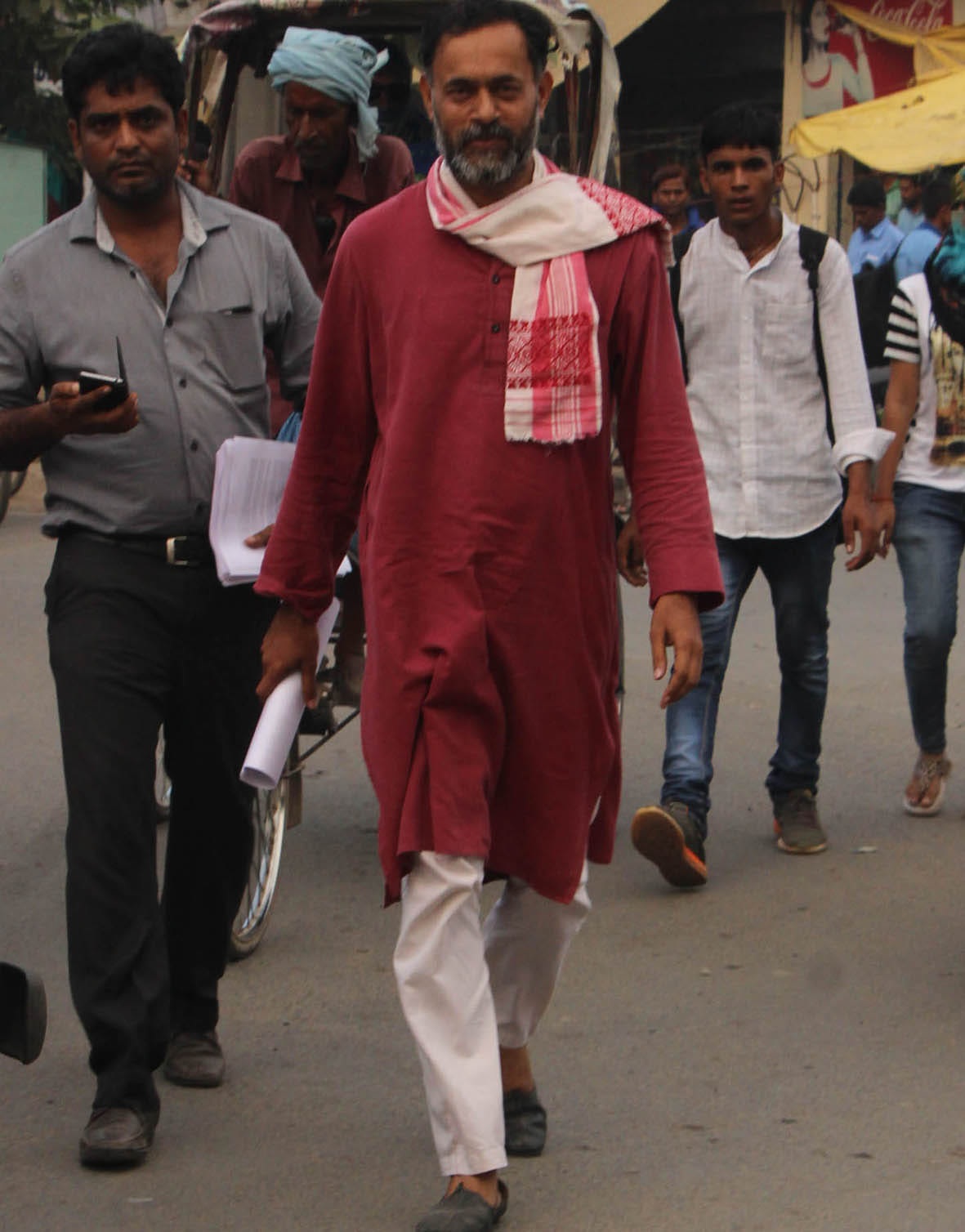see the photos of yogendra yadav when he came at BHU 