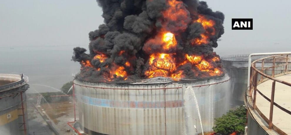 major fire breaks out at butcher island in oil tanker after lightling strike in mumbai