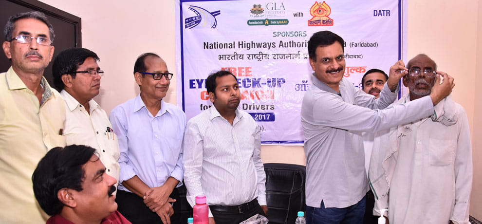GLA University organized an eye camp for truck drivers at mahuan toll plaza