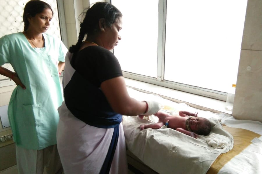 A new born baby girl found in a bag in Lucknow.