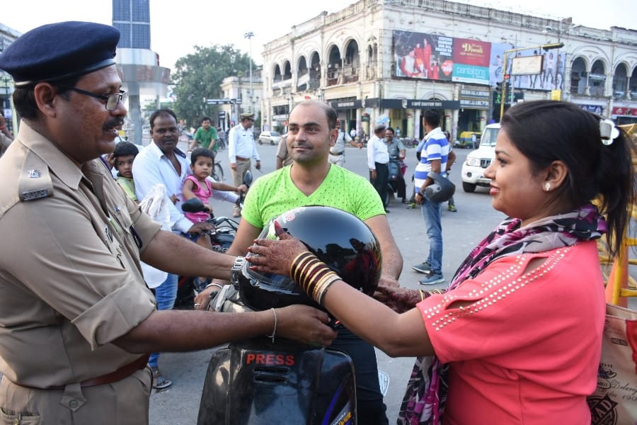 A campaign by traffic police in Lucknow.