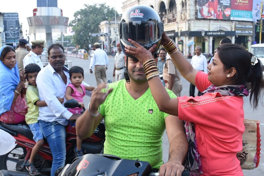 A campaign by traffic police in Lucknow.