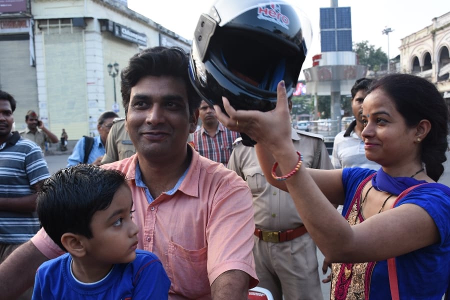 A campaign by traffic police in Lucknow.