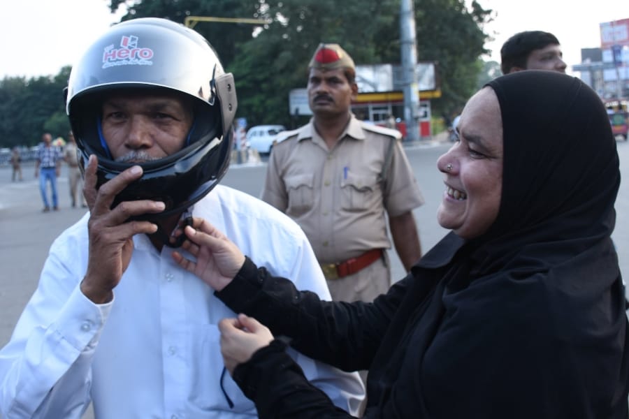 A campaign by traffic police in Lucknow.