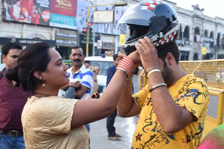 A campaign by traffic police in Lucknow.