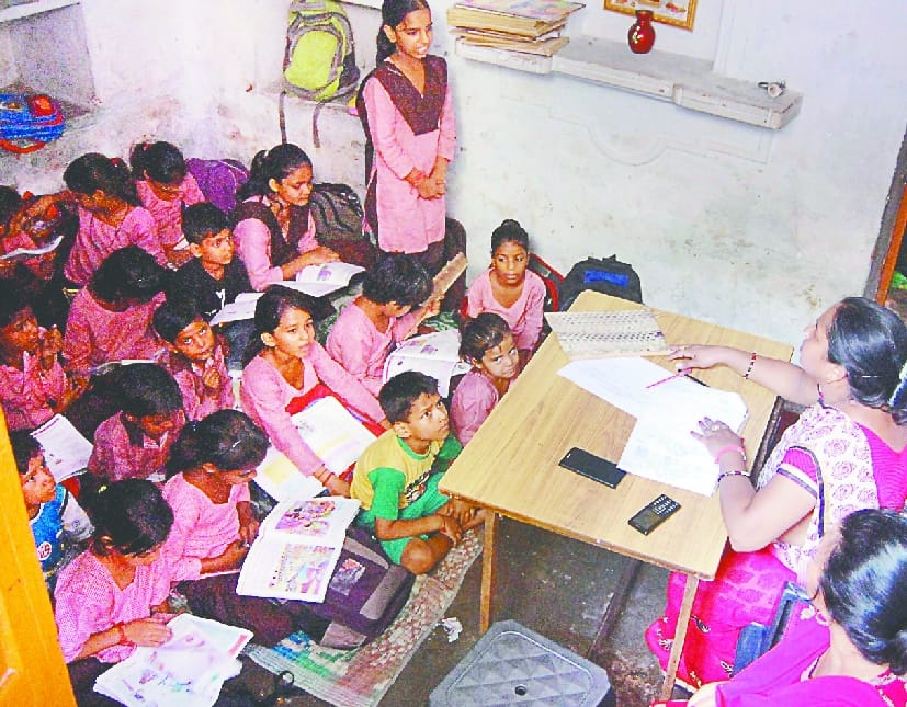 Five class students studying in a room
