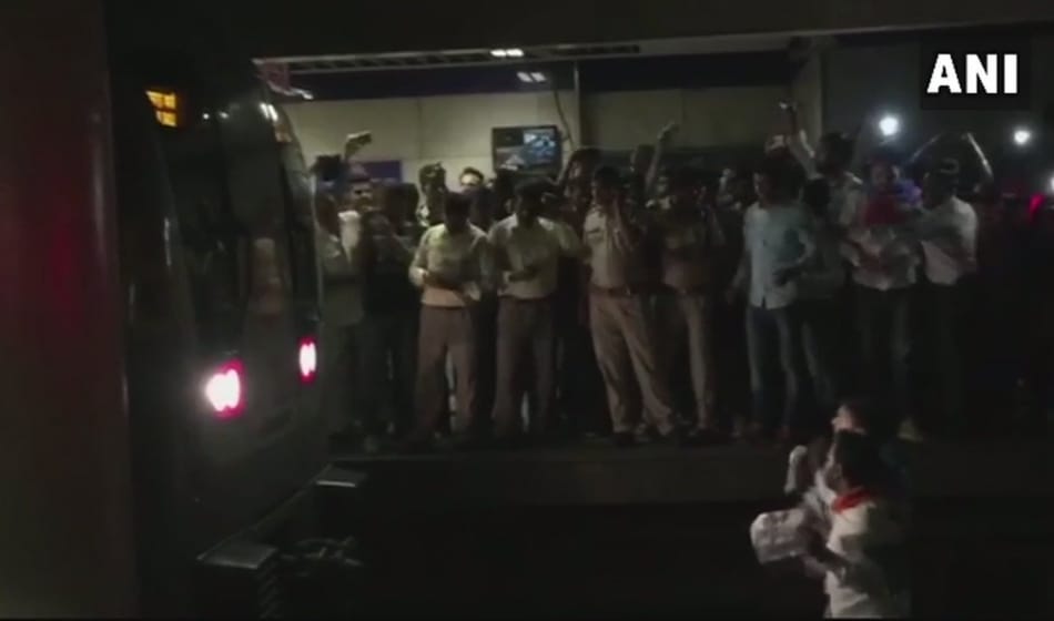 Delhi: NSUI members protest over metro fare hike, inside Vishwa Vidyalaya metro station