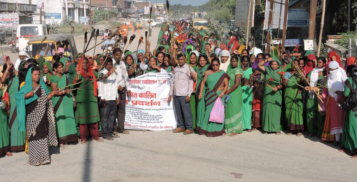 Anganwadi workers brought torch procession