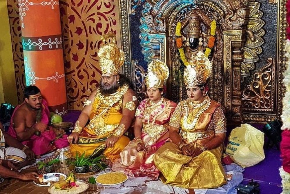 Andhra Pradesh bizarre wedding groom and bride dress up as gods