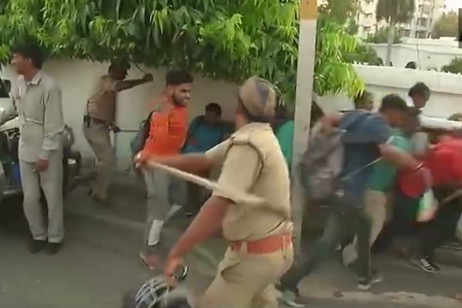  lathicharge on fourth class employees of education department.