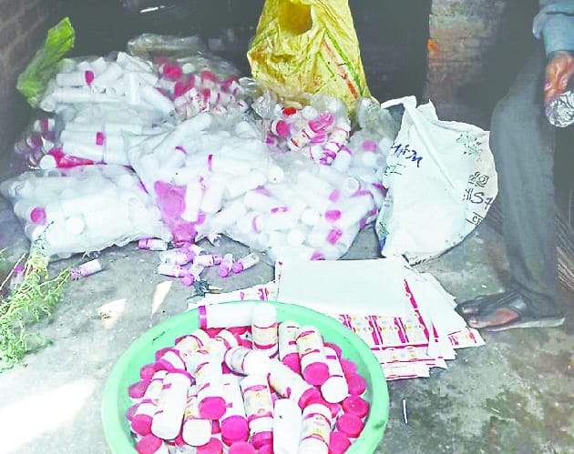 Recovered fake goods of powdered and rose water