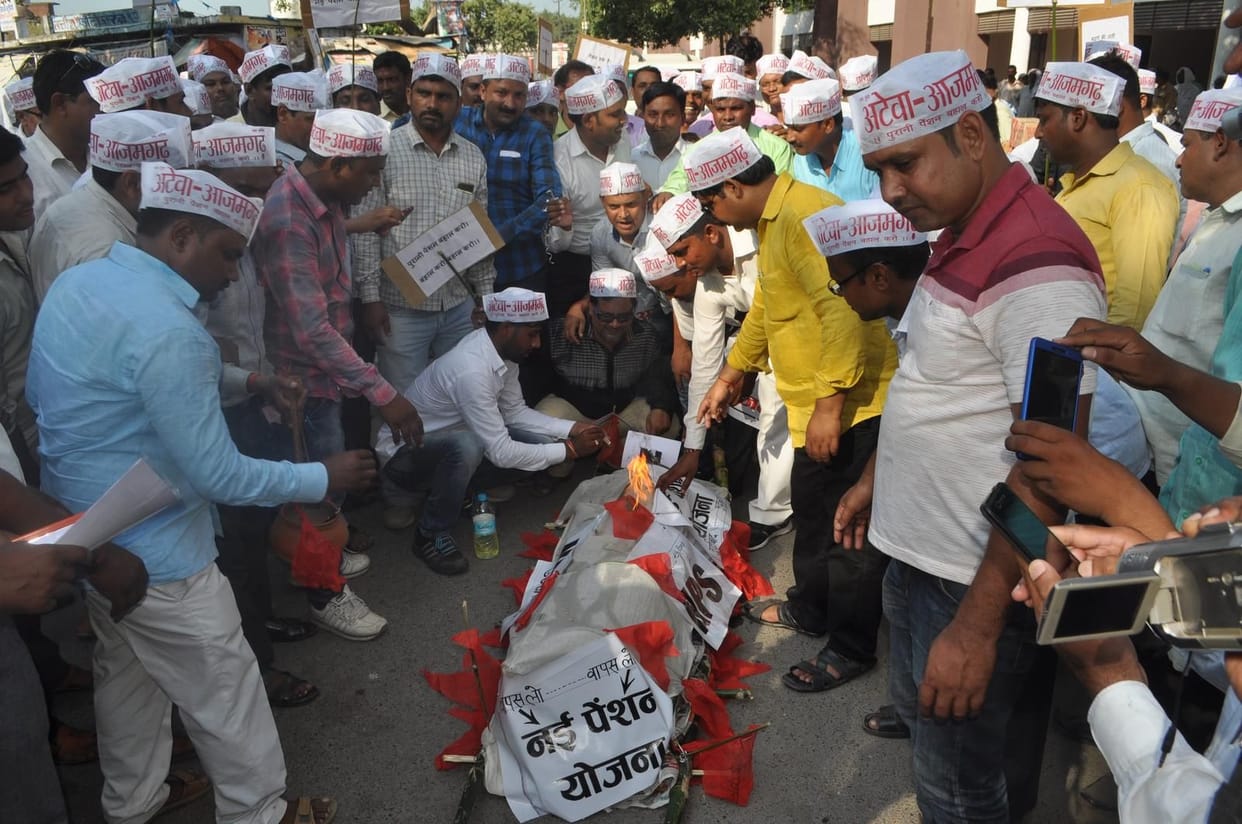 The funeral of new pension scheme, blown effigy
