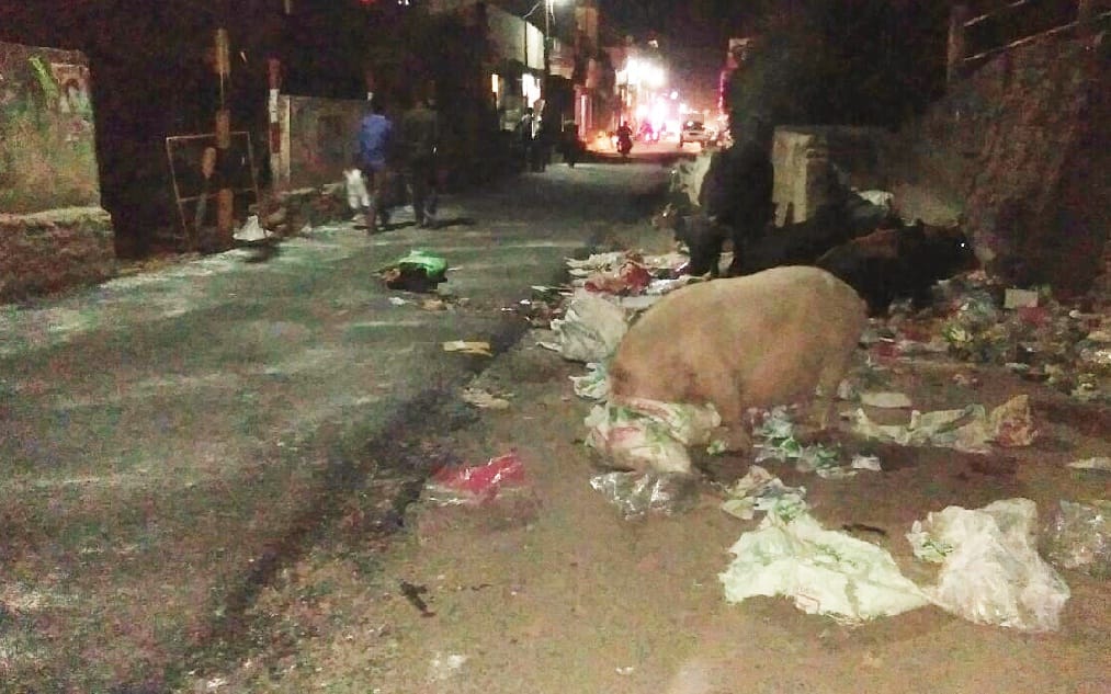 The trash of hotels and restaurants throwing out on the road