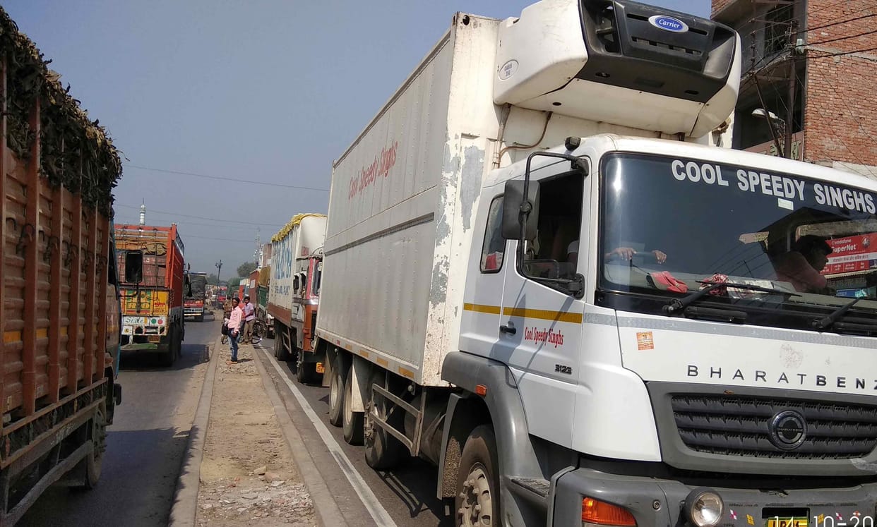Eight km long jam on highway in Bhadohi