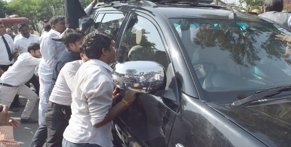 Demolition of BJP leader car, driver injured
