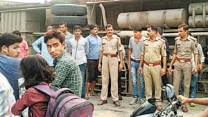 Bike hit, bus collapses, 25 injured