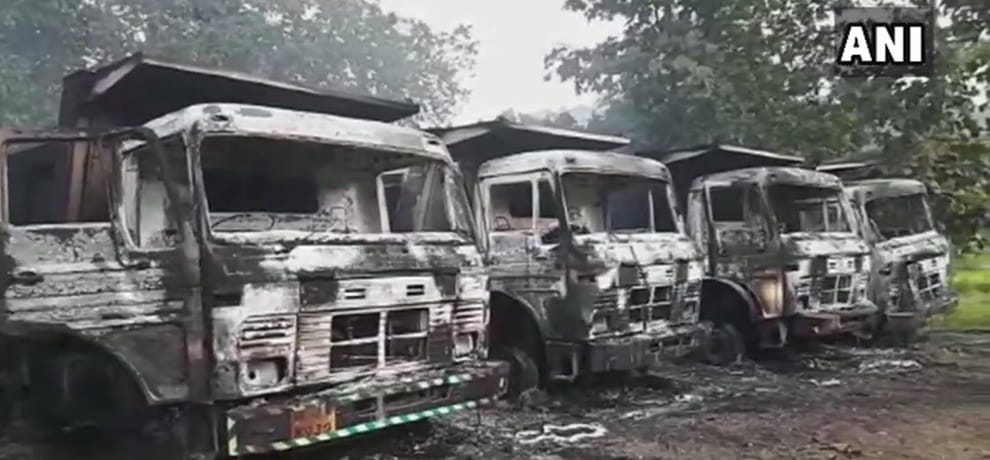 Chhattisgarh Naxals torched 5 vehicles making railway line in Dantewada Kamalur