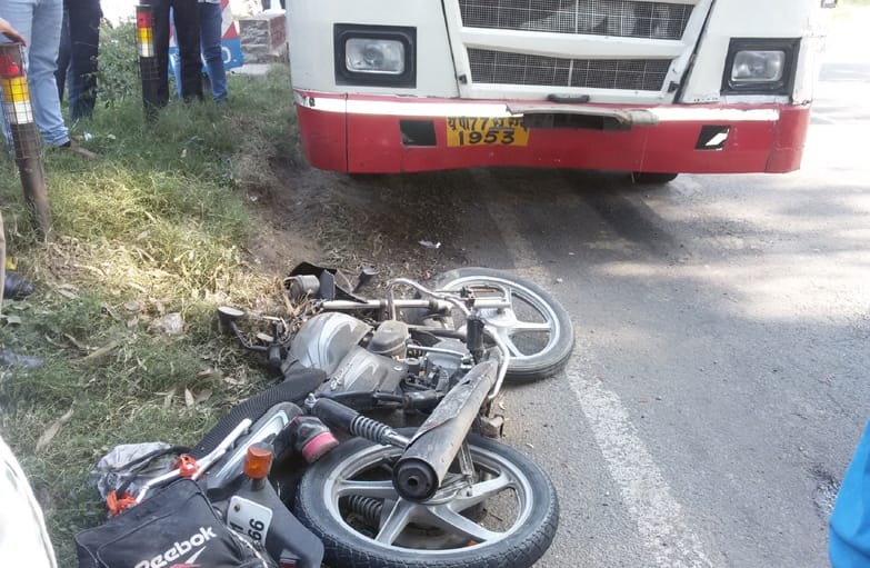 Roadways bus crashes bike, woman's death
