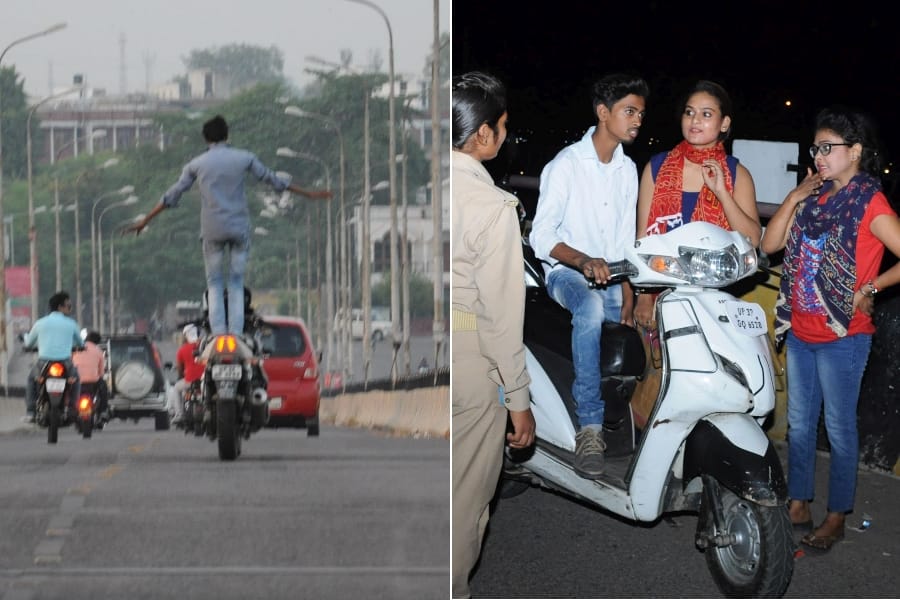 Stunt performs by bikers in Lucknow