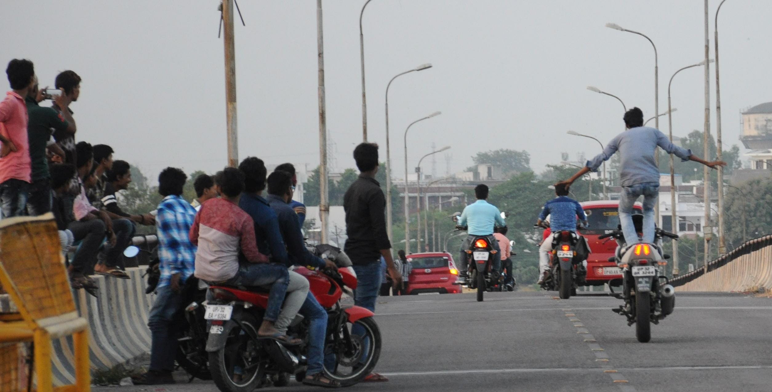 Stunt performs by bikers in Lucknow