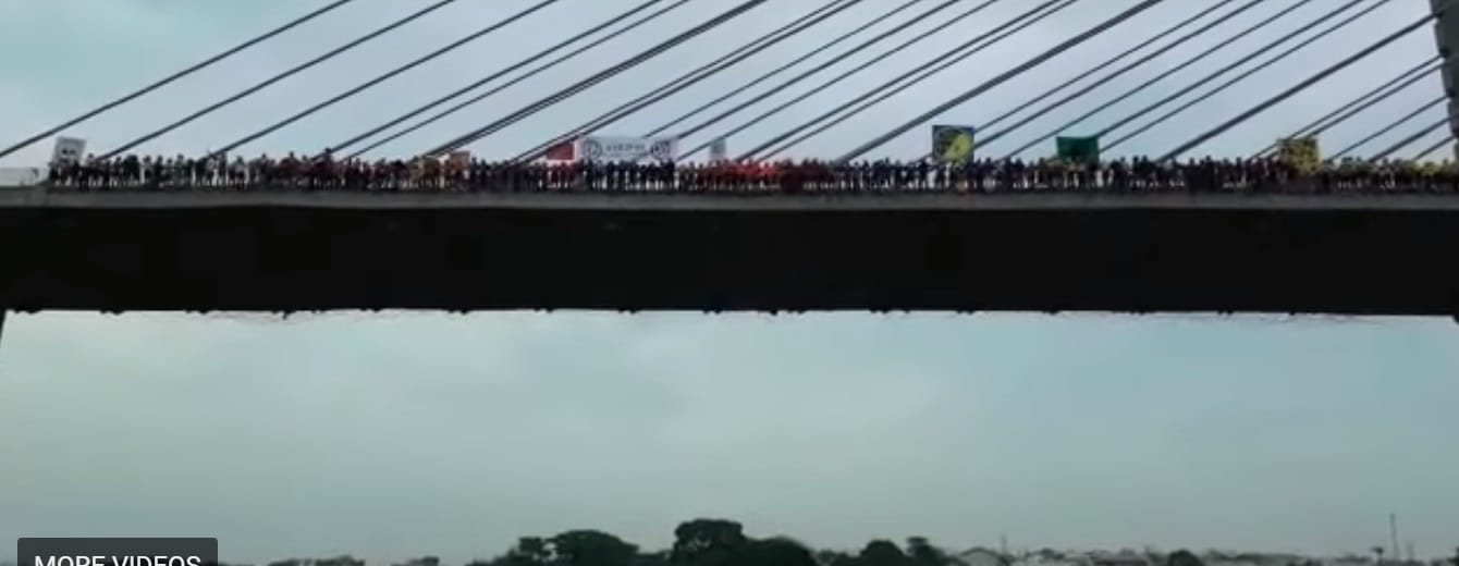 two hundred fourty five people jumped from a bridge together for making record