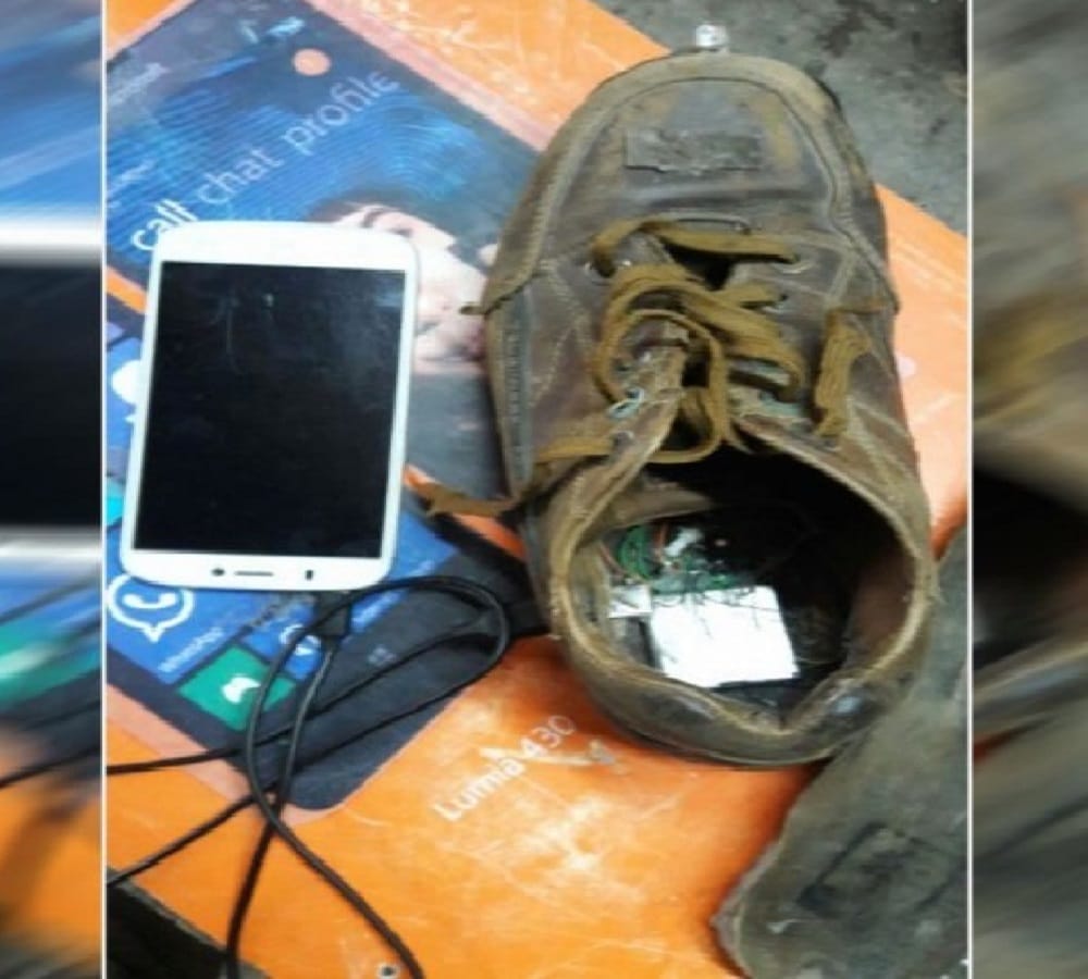 device in shoes made for mobile charging and light