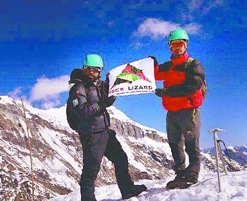 Two youth wore tricolor in baljury mountain