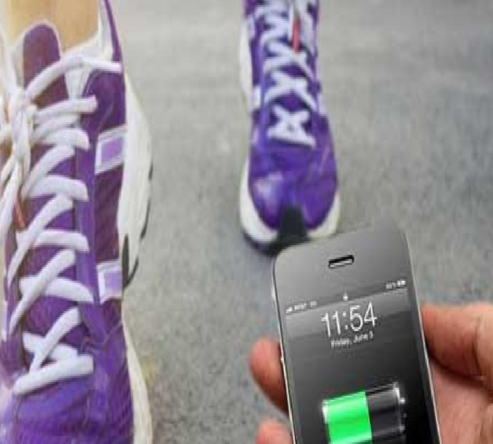 device in shoes made for mobile charging and light